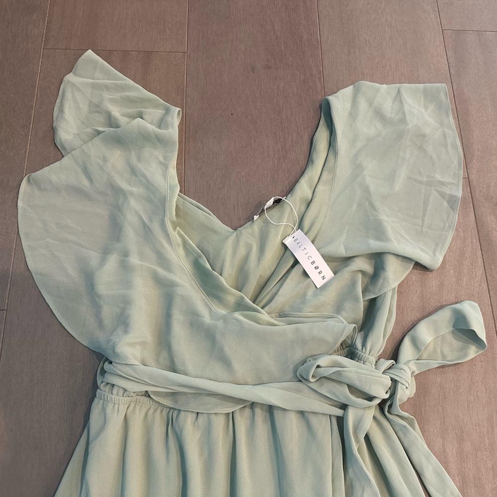 NWT Baltic Born Katya Ruffle Maxi Dress, Sage Green, Large